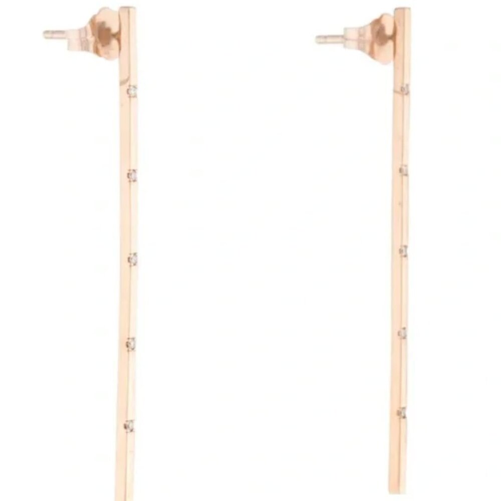18K Diamond Bar Drop Earrings - Picture 2 of 16